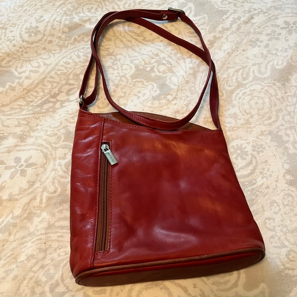 Cute European red leather purse by Vera Pella. Italian leather